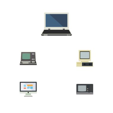 Düz simgesi dizüstü bilgisayar kümesi Vintage donanım, bilgisayar, Notebook ve diğer vektör nesneleri. Ayrıca Retro, ekran, Vintage öğeler içerir.