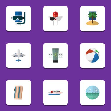 Düz simgesi yaz silecek, Küre, Hindistan cevizi ve diğer vektör nesnelerini ayarlayın. Ayrıca havlu, deniz, bot öğeler içerir.