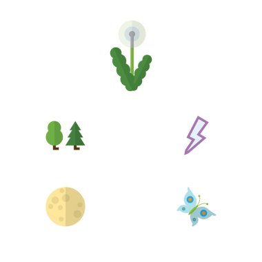 Düz simgesi ekoloji kümesi ay, yıldırım, hükümdar ve diğer vektör nesneleri. Ayrıca çiçek, ay, kelebek öğeleri içerir.