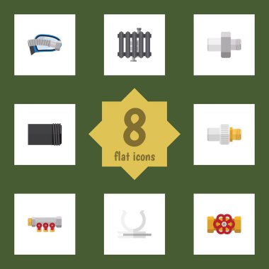 Düz simgesi boru hattı kümesi boru, ısıtıcı, boru ve diğer vektör nesneleri. Ayrıca öğeleri boru denetleyicisi, oluklu, içerir.