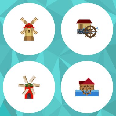 Türbin, pervane, tekerlek ve diğer vektör nesnelerini düz simgesi alternatif kümesi. Ayrıca pervane, tekerlek, Watermill öğeleri içerir.