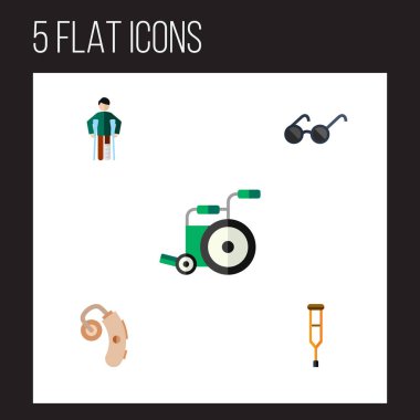 Düz simgesini devre dışı ayarlar standı, ekipman, Odyoloji vektör nesneleri. Ayrıca Stand, gözlük, güneş gözlüğü unsurları içerir.