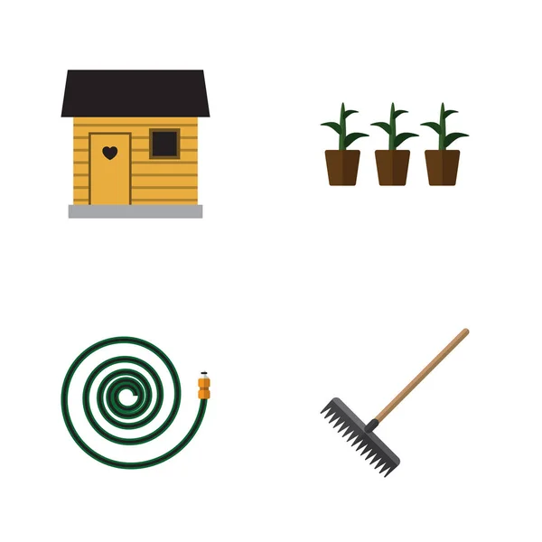 Flat Icon Dacha Set of Stabling, Harrow, Flowerpot e outros objetos vetoriais. Também inclui mangueira, mangueira, elementos de panela . — Vetor de Stock