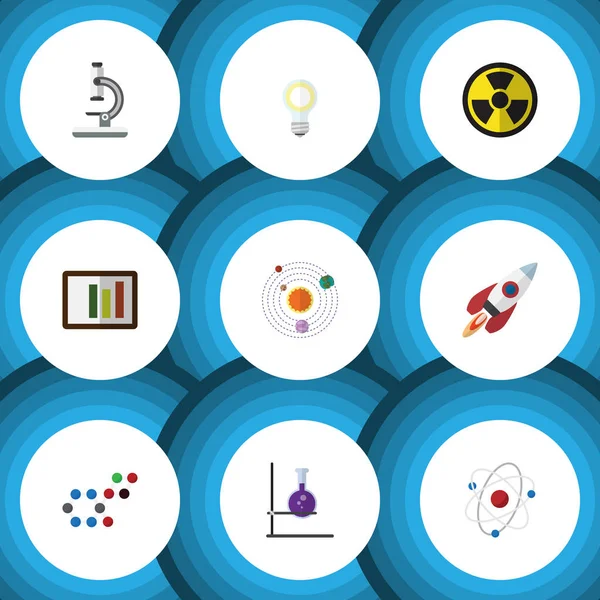 Flat ikonen vetenskap uppsättning av glas, Orbit, kolv och andra vektorobjekt. Innehåller även optisk, motor, Tube element. — Stock vektor