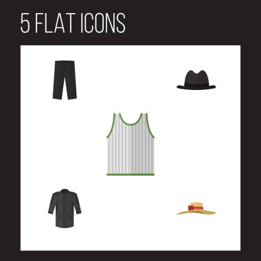 Panama, şık şapkalar, Singlet ve diğer vektör nesnelerini düz simge giysi seti. Ayrıca Tank, tozluk, giyim öğeleri içerir.