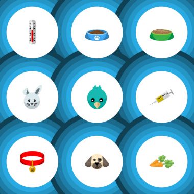 Kedi yeme, sıcaklık ölçümü, tavşan ve diğer vektör nesnelerini düz simgesi hayvan kümesi. Tazı, sıcaklık, Hare öğeleri de içerir.