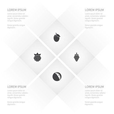 Ahududu, elma ağacı, mandalina ve diğer vektör nesneleri simge sağlıklı kümesi. Ayrıca Bramble, mandalina, portakal öğeleri içerir.