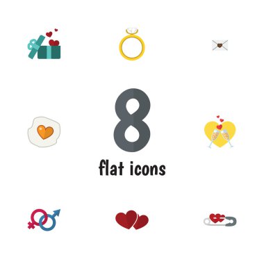 Düz simgesi kalp şifreli, Hediyelik, kapalı ve diğer vektör nesneleri kümesi. Ayrıca mektup, Emanet, şerit öğelerini içerir.