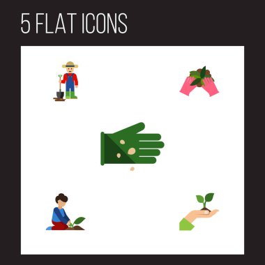 Düz simgesi tohum kümesi bitki, bakım, insan ve diğer vektör nesneleri. Ayrıca tohum, el, eldiven unsurları içerir.