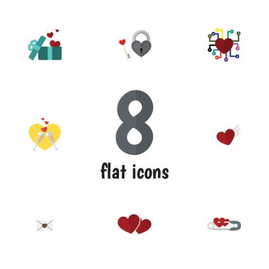 Düz simgesi aşk anahtar, mektup, ruh ve diğer vektör nesnelerini ayarlayın. Ayrıca Pin, anahtar, duygu öğeleri içerir.