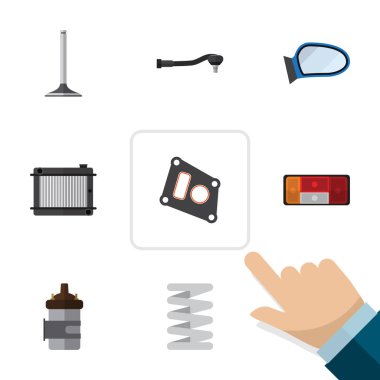 Düz simgesi bileşen kümesini araba Segment, teknoloji, otomatik bileşen ve diğer vektör nesneleri. Ayrıca ambalaj, emici, radyatör öğeleri içerir.