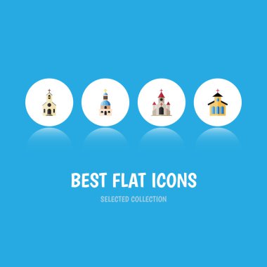Düz simgesi Christian kümesi Kilisesi, Katolik, Bina ve diğer vektör nesneleri. Ayrıca geleneksel, Katolik, kilise unsurları içerir.