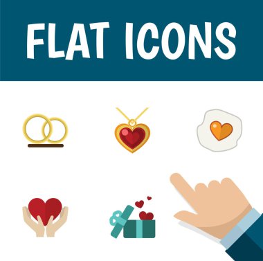 Düz simgesi Amour kümesi yüzük, Hediyelik, kolye ve diğer vektör nesneleri. Ayrıca yumurta, kalp, el unsurları içerir.