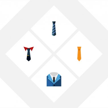 Düz simgesi kravat uyarlayarak, kravat, giyim ve diğer vektör nesneleri kümesi. Ayrıca yaka, giyim, gömlek öğeleri içerir.