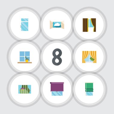 Düz simgesi pencere kümesi cam çerçeve, temiz, balkon ve diğer vektör nesneleri. Ayrıca cam, balkon, bulut unsurları içerir.