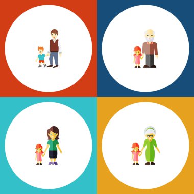 Büyükbaba, torun düz simgesi aile seti, çocuklar vektör nesnelerine. Ayrıca İngitere, erkekler, büyükbaba unsurları içerir.