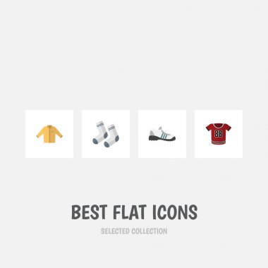 Düz simge kıyafet seti ayak Tekstil, Banyan, T-Shirt ve diğer vektör nesneleri. Ayrıca Tekstil, Banyan, lastikbotlar öğeler içerir.