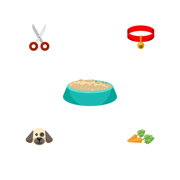 Flat ikonen djur uppsättning rotfrukt, valp, Kitty krage och andra vektorobjekt. Också innehåller vegetabiliska, näringsämne, hund element. — Stock vektor