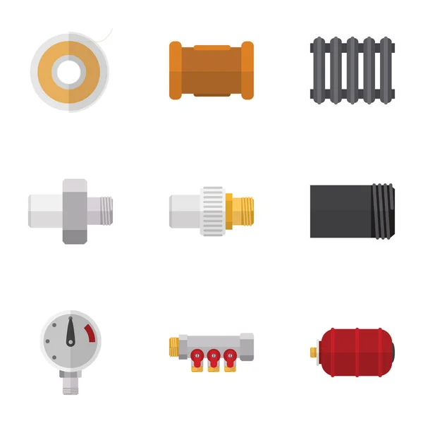 Conjunto de plomería de icono plano de calentador, industria, rollo y otros objetos vectoriales. También incluye tuberías, calentador, elementos del radiador . — Archivo Imágenes Vectoriales