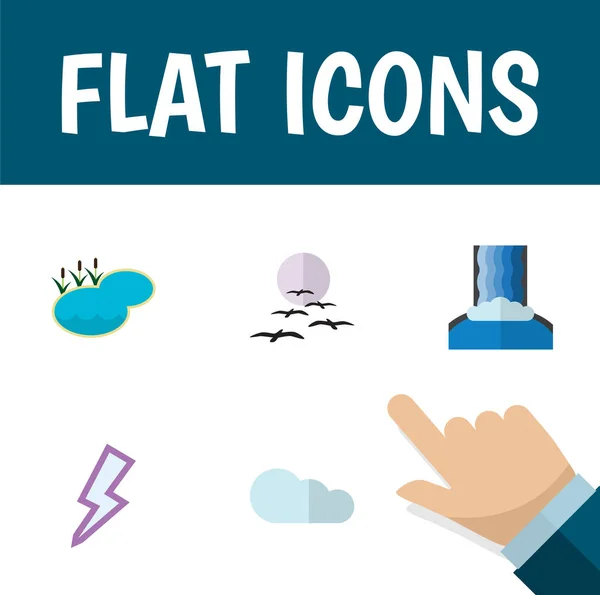 Flat Icon Bio Set Of Pond, Overcast, Cascade and Other Vector Objects. Также включает пасмурно, река, грозовые дожди . — стоковый вектор