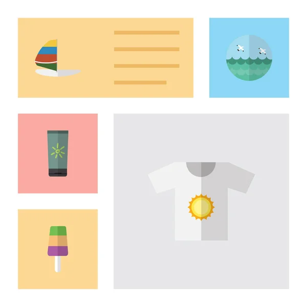 Set de temporada de iconos planos de surf, humectante, ropa y otros objetos vectoriales. También incluye tabla de vela, mar, elementos de surf . — Vector de stock