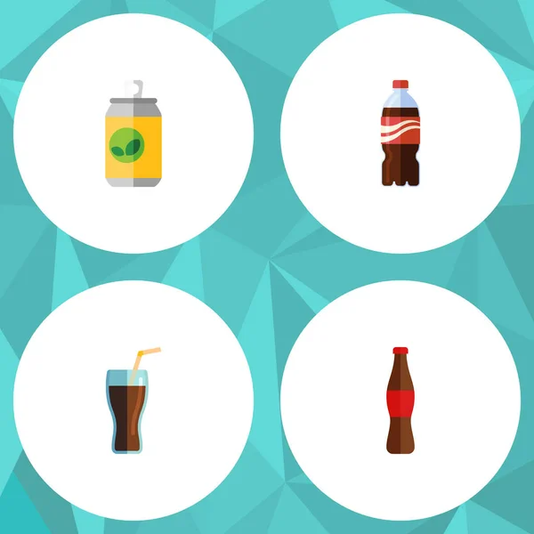 Conjunto de bebidas de ícones planos de garrafa, bebida, suco e outros objetos vetoriais. Também inclui copo, suco, elementos de limonada . — Vetor de Stock