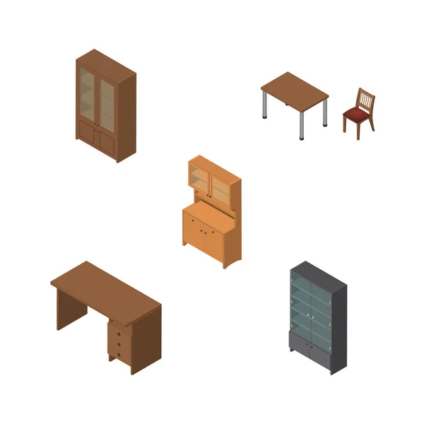 Isometrisches Design-Set aus Schrank, Schrank, Sideboard und anderen Vektorobjekten. umfasst auch Tisch, Schreibtisch, Schrankelemente. — Stockvektor