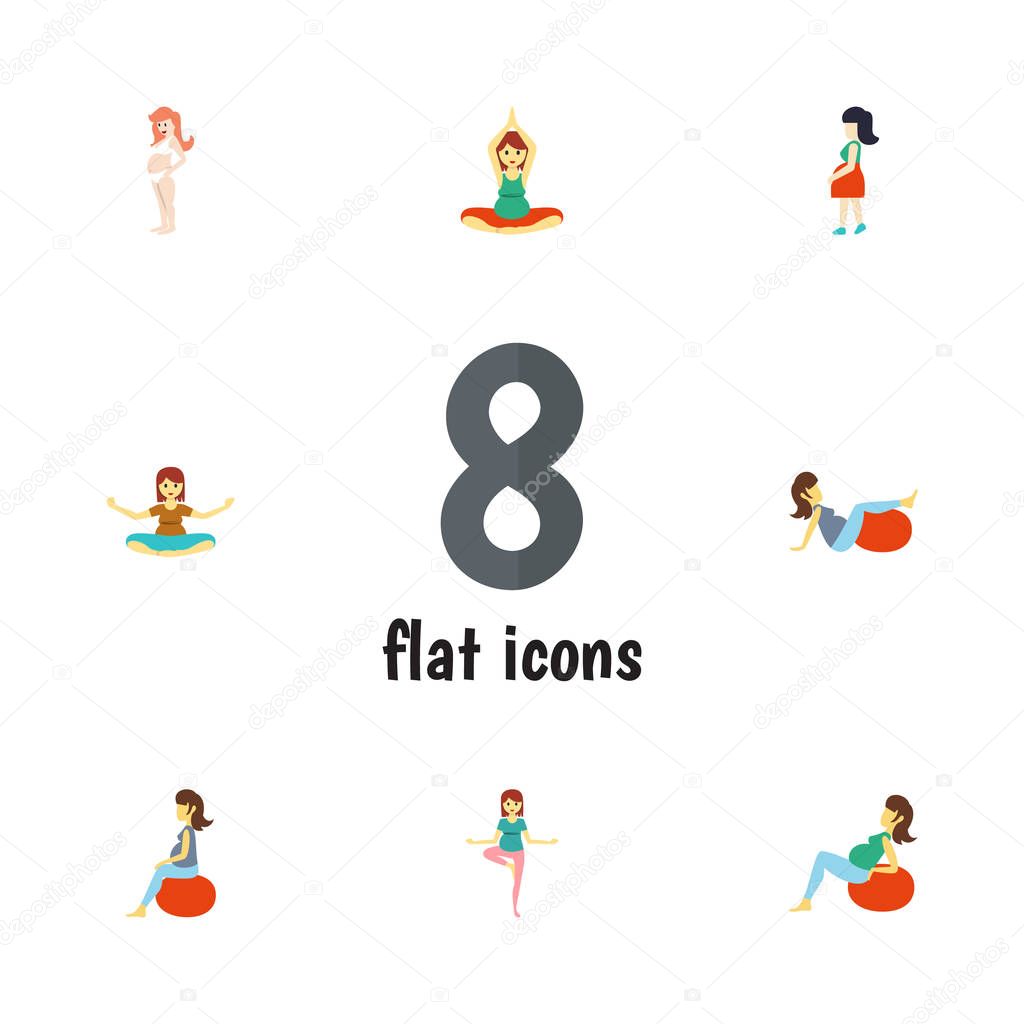 Flat Icon Pregnancy Set Of Mother, Sport, Pregnancy And Other Vector Objects. Also Includes Woman, Lady, Sport Elements.