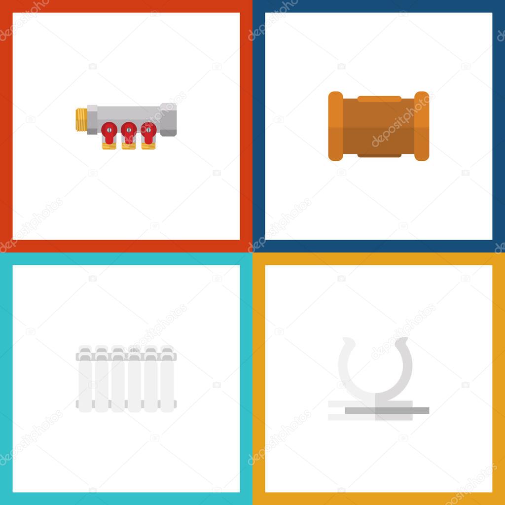 Flat Icon Pipeline Set Of Conduit, Pipe, Radiator And Other Vector Objects. Also Includes Heater, Cast, Pipework Elements.
