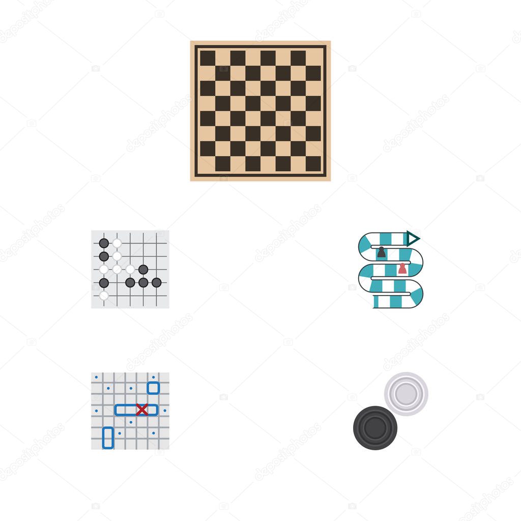 Flat Icon Entertainment Set Of Chess Table, Sea Fight, Chequer And Other Vector Objects. Also Includes Table, Games, Chess Elements.