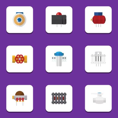 Düz simgesi sıhhi tesisat radyatör, pompa Vana, flanş ve diğer vektör nesneleri küme. Ayrıca Vana, Teflon, ısıtıcı unsurları içerir.