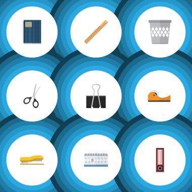 Düz simgesi araç kümesi yeşilaycı, çöp tenekesi, tarihi blok ve diğer vektör nesneleri. Ayrıca araç, teyp, depo gözü unsurları içerir.