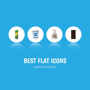 Düz simgesi yemek çuval, spagetti, konfeksiyon ve diğer vektör nesneleri kümesi. Ayrıca yoğurt, içerir krem, Elements Bar.