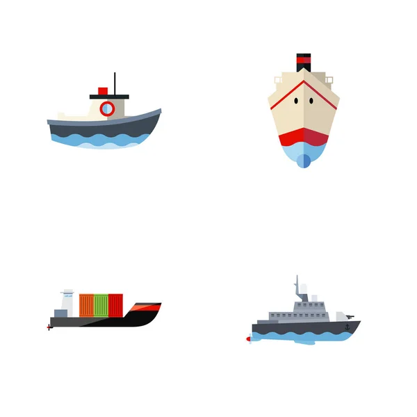 平面图标船设置的交付、 运输、 船舶和其他矢量对象。此外包括航运、 运输、 油轮元素. — 图库矢量图片