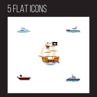 Düz simgesi gemi kümesi kargo, gemi, gemi ve diğer vektör nesneleri. Ayrıca yat, gemi, korsan unsurları içerir.