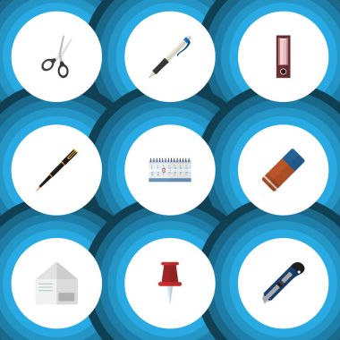 Düz simgesi araç kümesi ucu kalem, mektup, kesme makineleri ve diğer vektör nesneleri. Ayrıca içerir yazma, kağıt, mektup öğeleri.