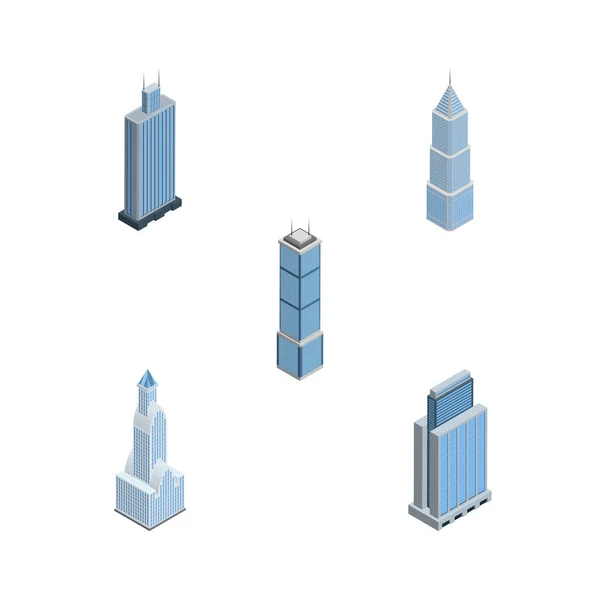 Ensemble de construction isométrique d'appartements, centres urbains, centres d'affaires et autres objets vectoriels. Comprend aussi Résidentiel, Paysage urbain, Éléments urbains . — Image vectorielle