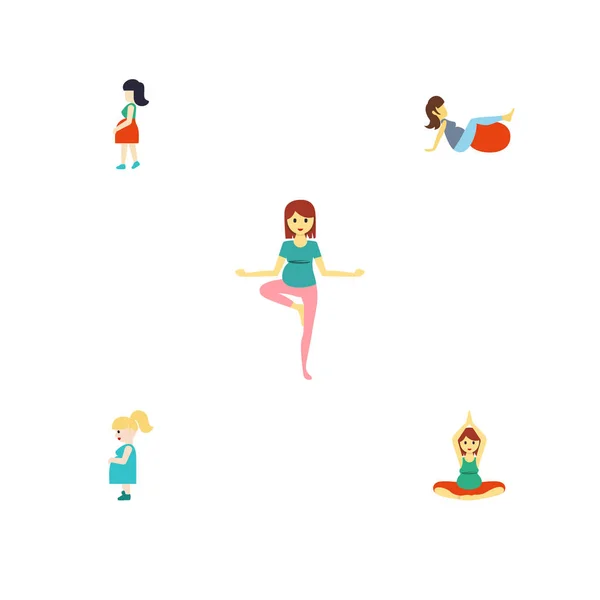 Flat ikonen gravid uppsättning Sport, gravid kvinna, Yoga och andra vektorobjekt. Innehåller även Meditation, Kvinna, Sport element. — Stock vektor