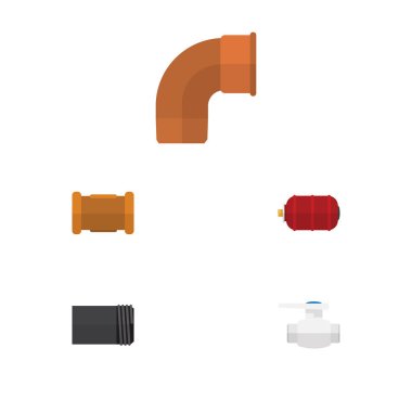 Düz simgesi sanayi konteyner, demir, boru ve diğer vektör nesnelerini ayarlayın. Pompa, Tank, Vana öğeleri de içerir.