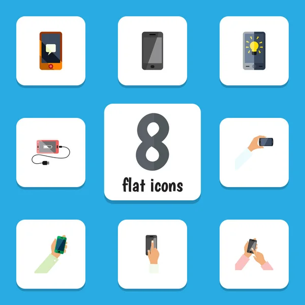 Flache Icon Phone Set aus Bildschirm, Akku, Touchscreen und anderen Vektorobjekten. umfasst auch Akku, Helligkeit, Nachrichtenelemente. — Stockvektor