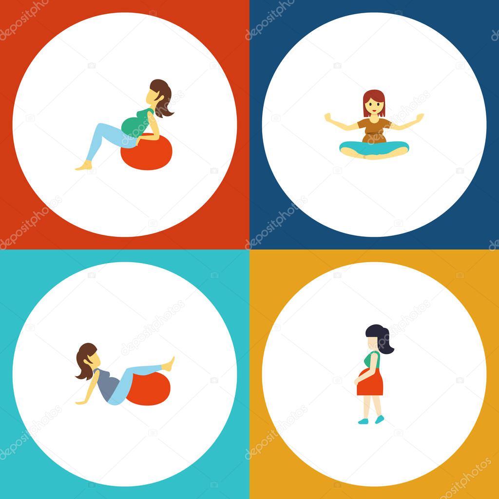 Flat Icon Pregnancy Set Of Meditation, Mother, Lady And Other Vector Objects. Also Includes Pregnant, Lady, Woman Elements.