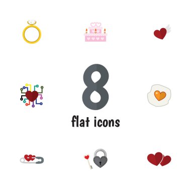 Pastane, duygu, ruh ve diğer vektör nesnelerini düz simge Amour seti. Ayrıca içerir şifreli, Pastane, kalp öğeleri.