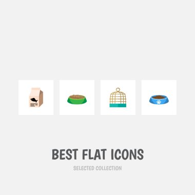Düz simgesi evcil hayvan kedi yeme, kuş hapishane, tavşan yemek ve diğer vektör nesneleri ayarlayın. Ayrıca hapishane, kutusu, tavşan öğeleri içerir.