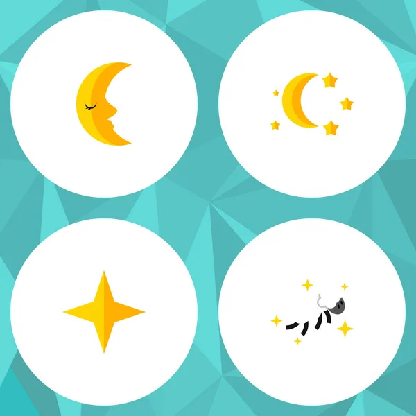Flat Icon Night Set Of Moon, Night, Bedtime And Other Vector Objects. Also Includes Night, Crescent, Lunar Elements. — Stock Vector