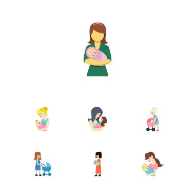 Düz simgesi Mam Perambulator, yeni doğmuş bebek, Bebek ve diğer vektör nesneleri kümesi. Ayrıca çocuk, yeni doğan, alt öğeler içerir.