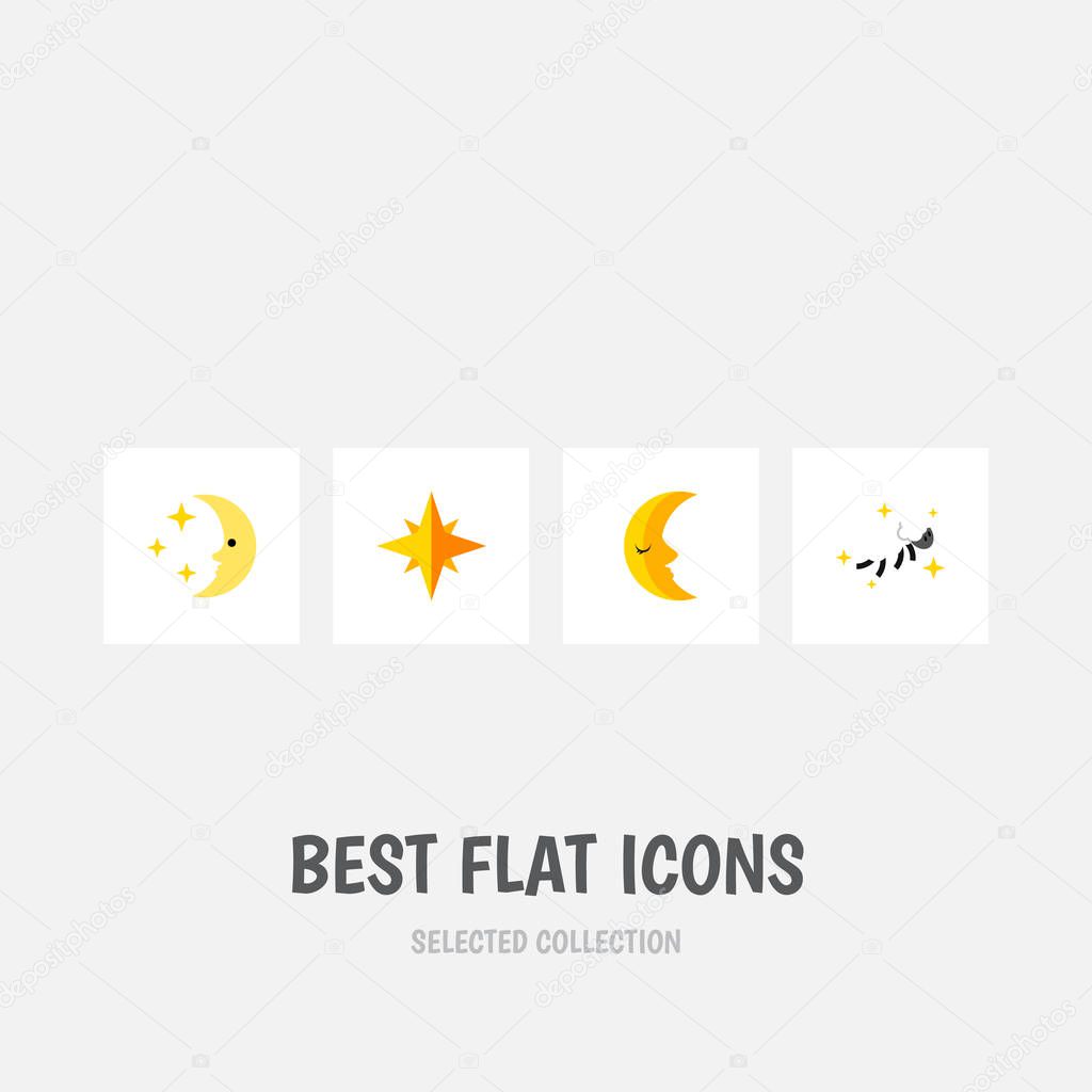 Flat Icon Bedtime Set Of Nighttime, Moon, Night And Other Vector Objects. Also Includes Asterisk, Night, Moon Elements.