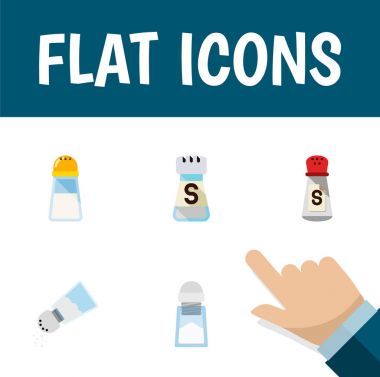 Düz simgesi sodyum sodyum, baharatlı, tuzluk ve diğer vektör nesneleri ayarlayın. Ayrıca sarsıcı, baharatlı, tuz unsurları içerir.