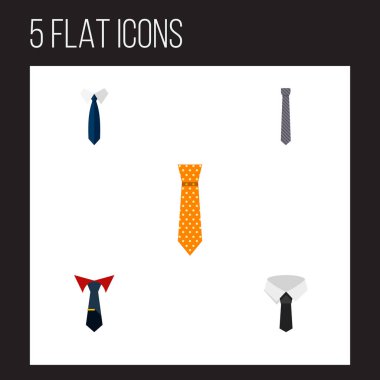 Kravat, tekstil, terzilik, düz simge kravat seti ve diğer vektör nesneleri. Ayrıca kravat, moda, dokuma detayları içerir.