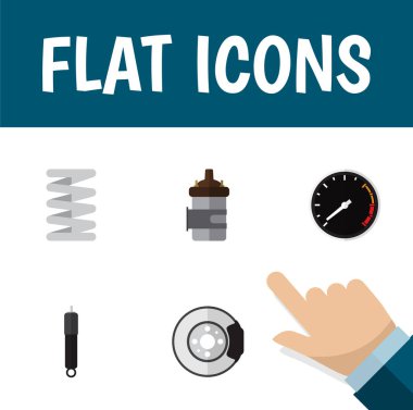 Düz simgesi otomatik kümesi emici, krank mili, Tachometr ve diğer vektör nesneleri. Ayrıca araba, içerir Bahar, Disk öğeleri.