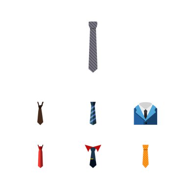 Düz simgesi kravat kravat, giyim, stil ve diğer vektör nesneleri küme. Ayrıca öğeleri terzilik Cravat, yaka, içerir.